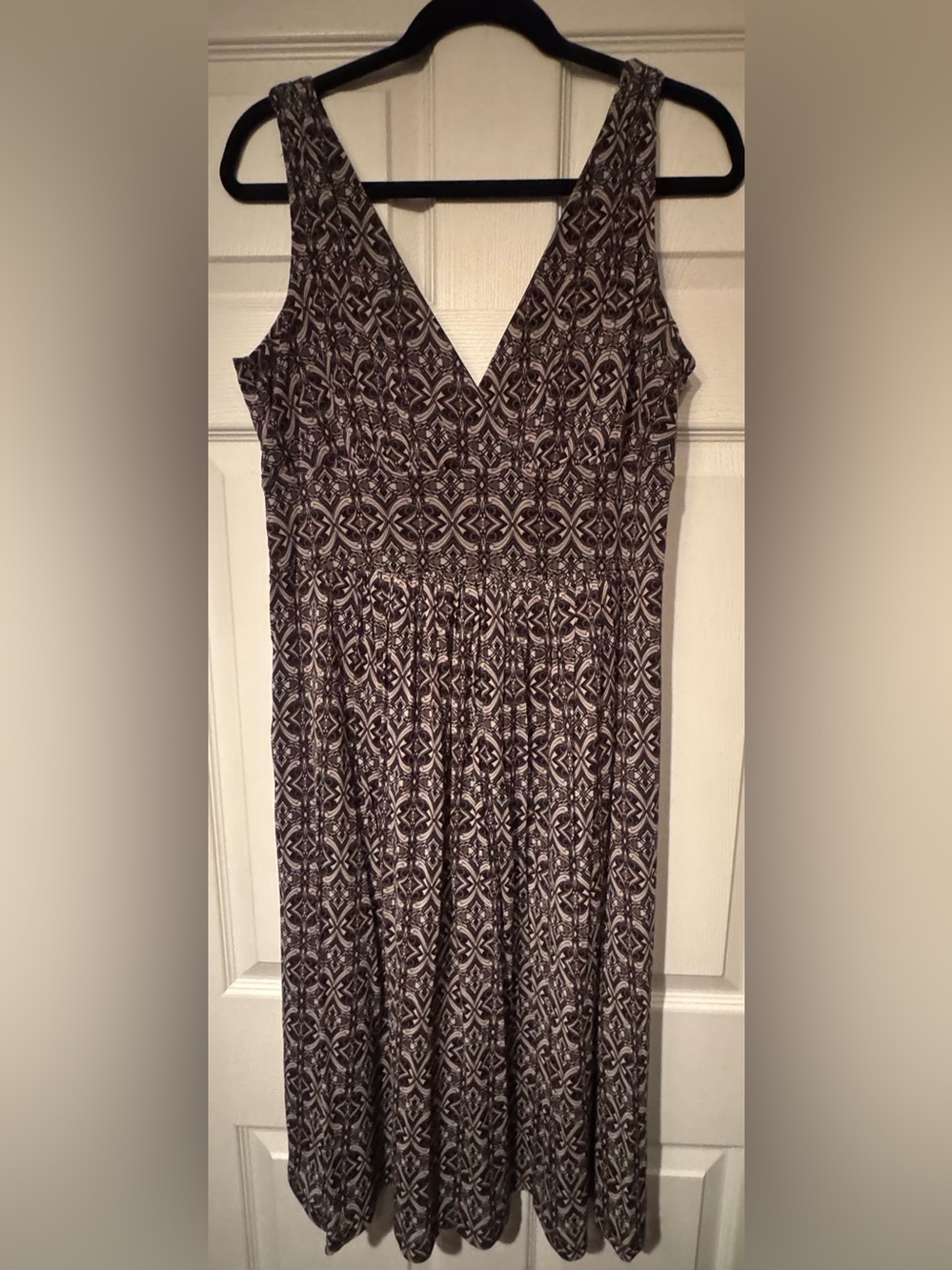 New York & Company Sz XL Summer Sleeveless Double V-Neck Midi Dress Brown Creams